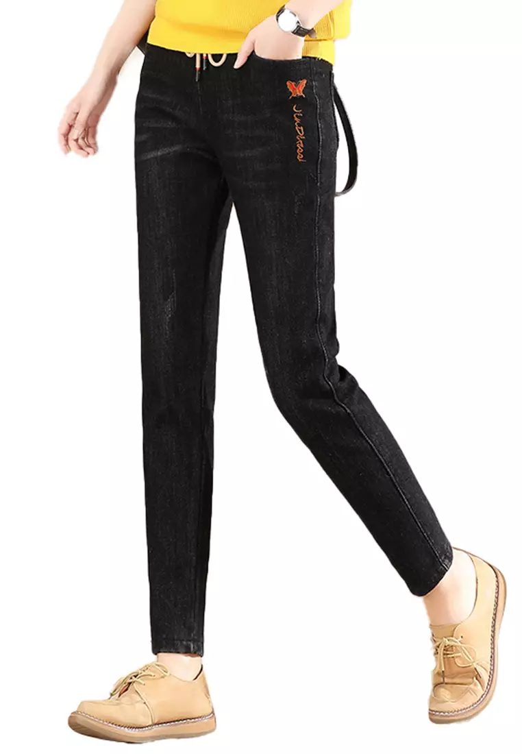 A-IN GIRLS Elastic Waist Warm Jeans (Plus Cashmere) 2024, Buy A-IN GIRLS  Online