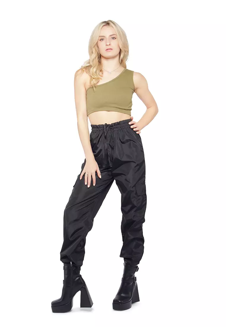 Olive Asymmetrical Basic Crop Top
