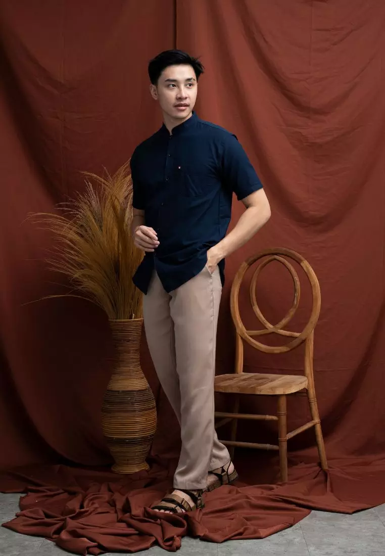 Houseofcuff Baju Koko Kemeja Lengan Pendek Pria Biru Navy