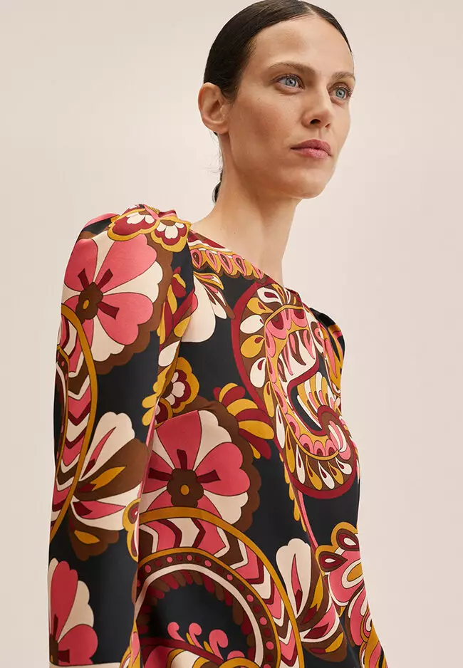 Printed Dress With Balloon Sleeves