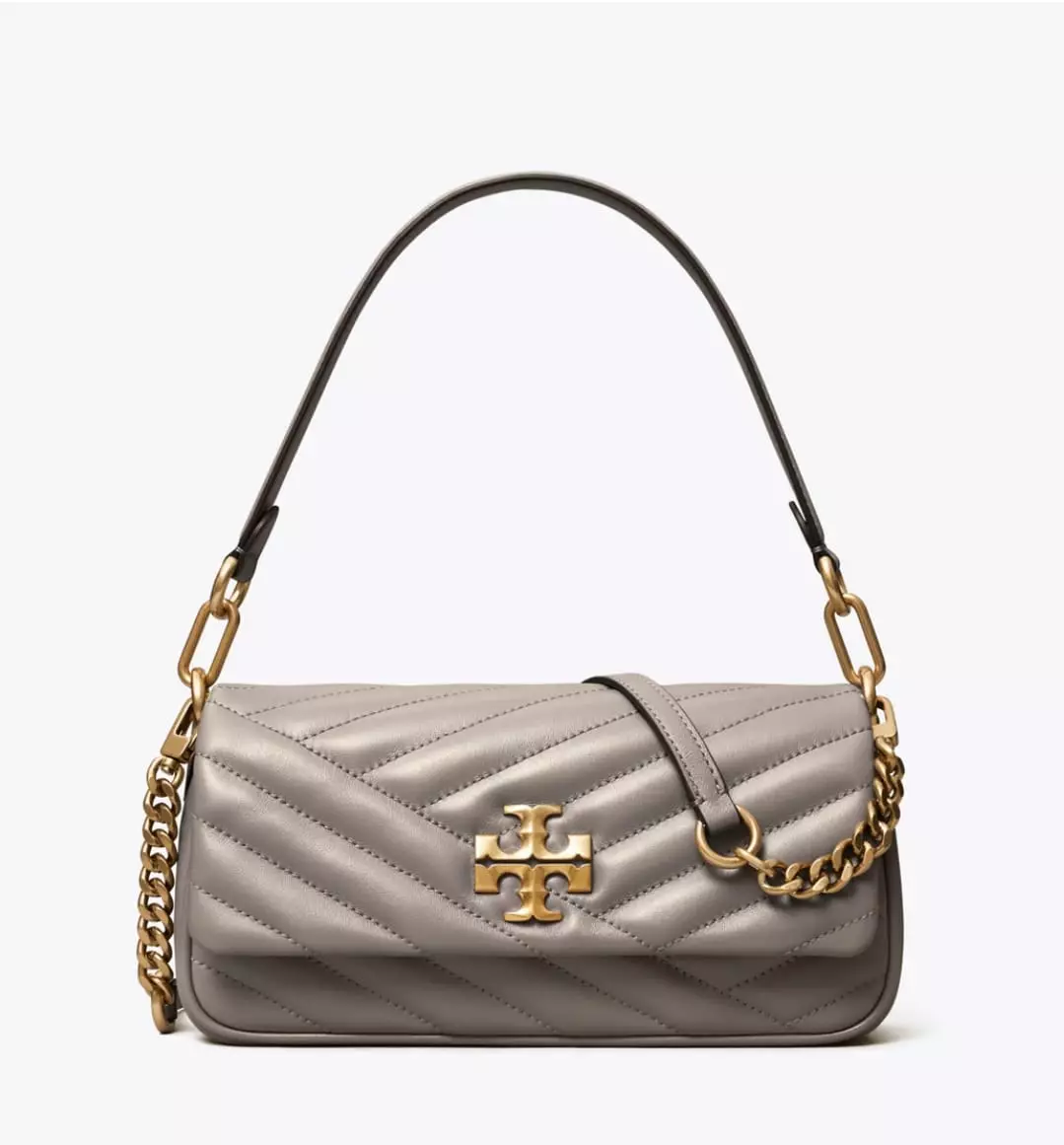 Small Kira Chevron Flap Shoulder Bag Grey