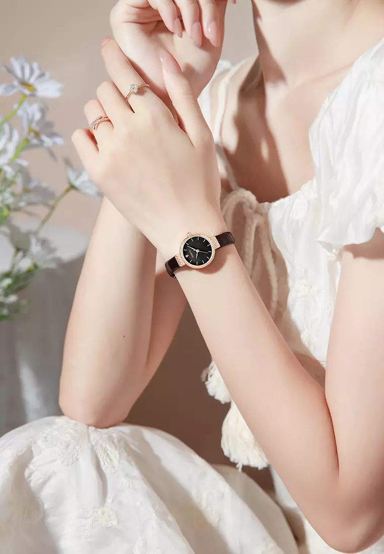 Jam Tangan Wanita Korea Original Anti Air Kuarsa Tali Kulit Jam Wanita Kecil Jam Tangan Cewek roseblack
