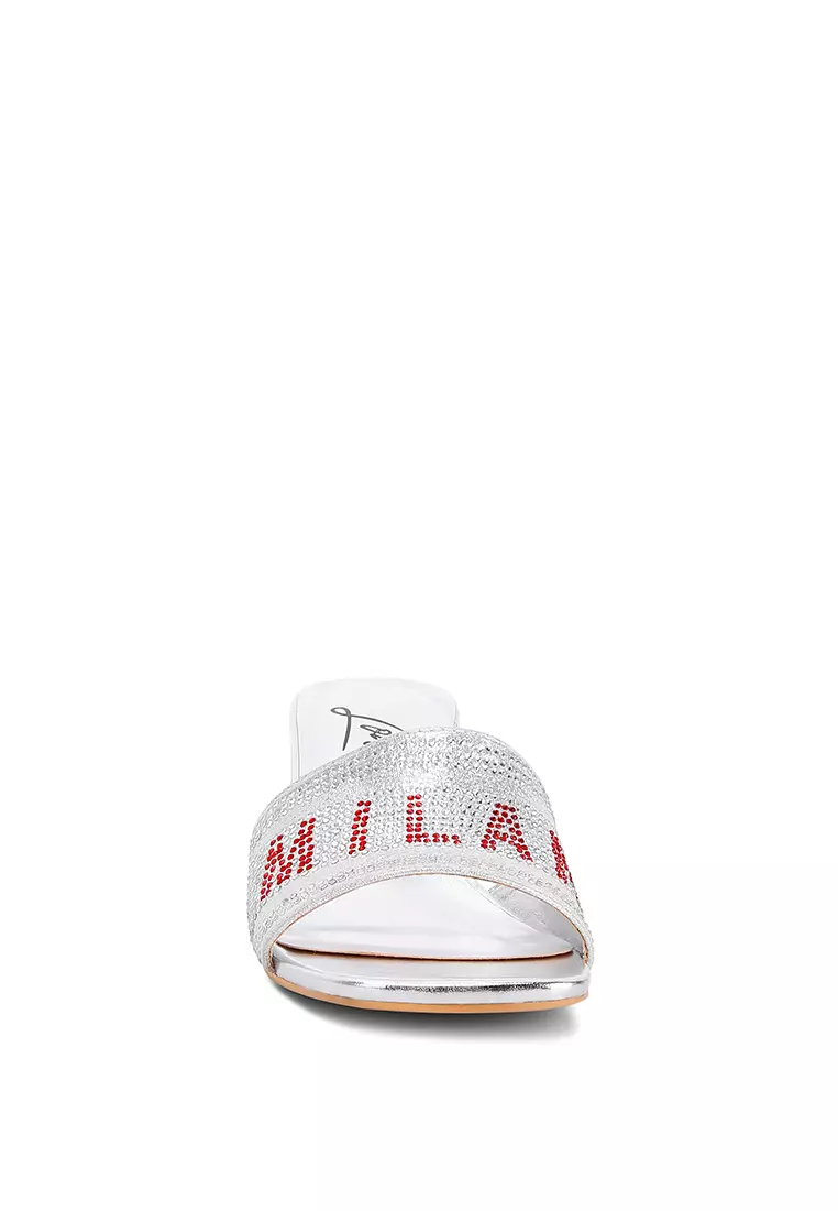 Silver Rhinestone Embellished Milan Sandals