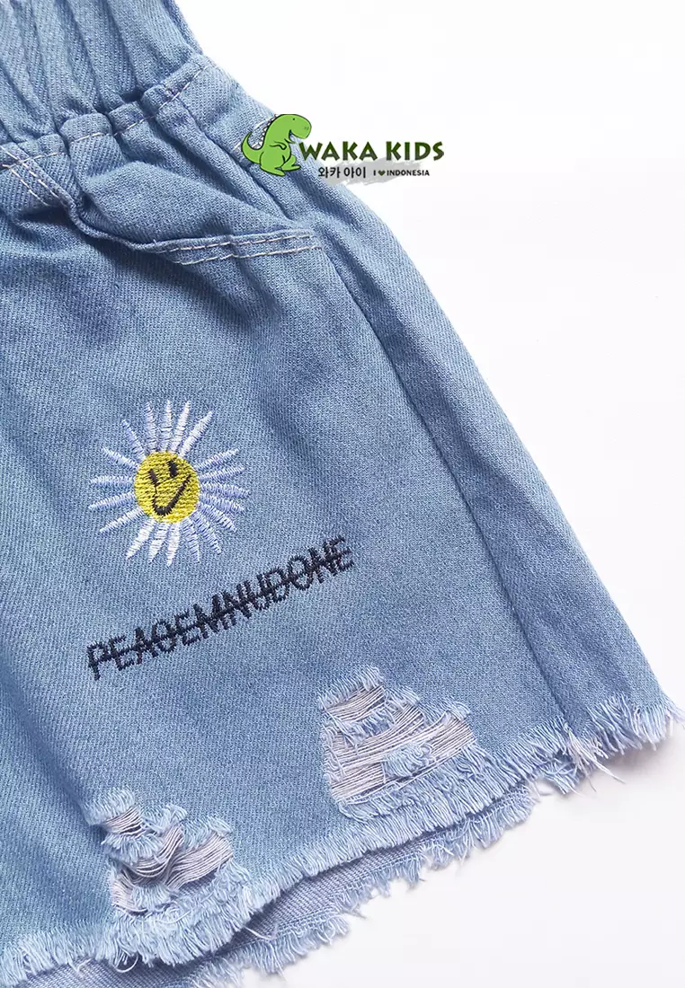 Wakakids Celana Jeans Pendek Rawis Hotpants Ripped Jeans Sobek Motif Matahari 059 Vench