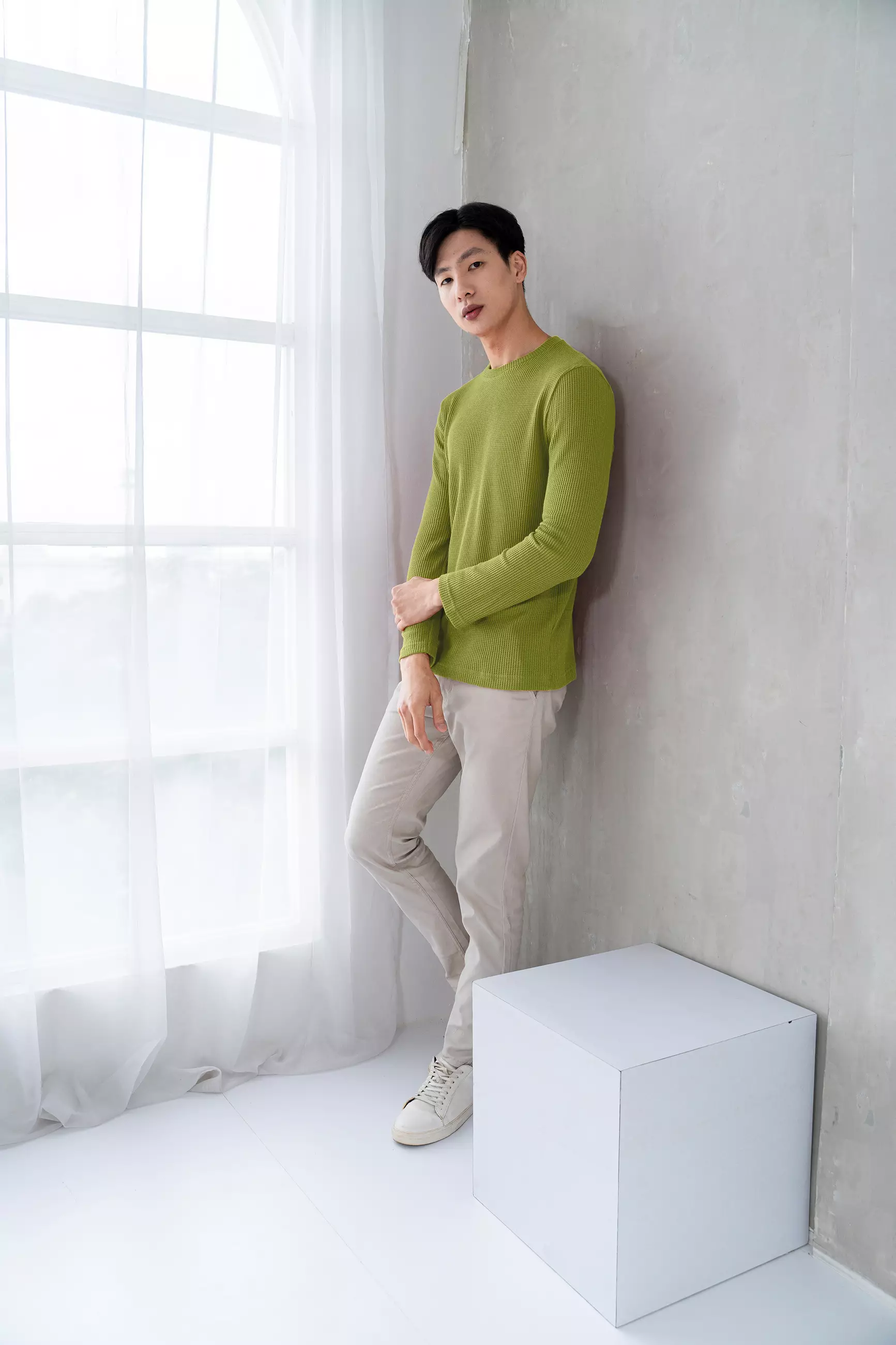 Kale Raffle Olive Green / Kaos Polos Tekstur Lengan Panjang Pria / Unisex