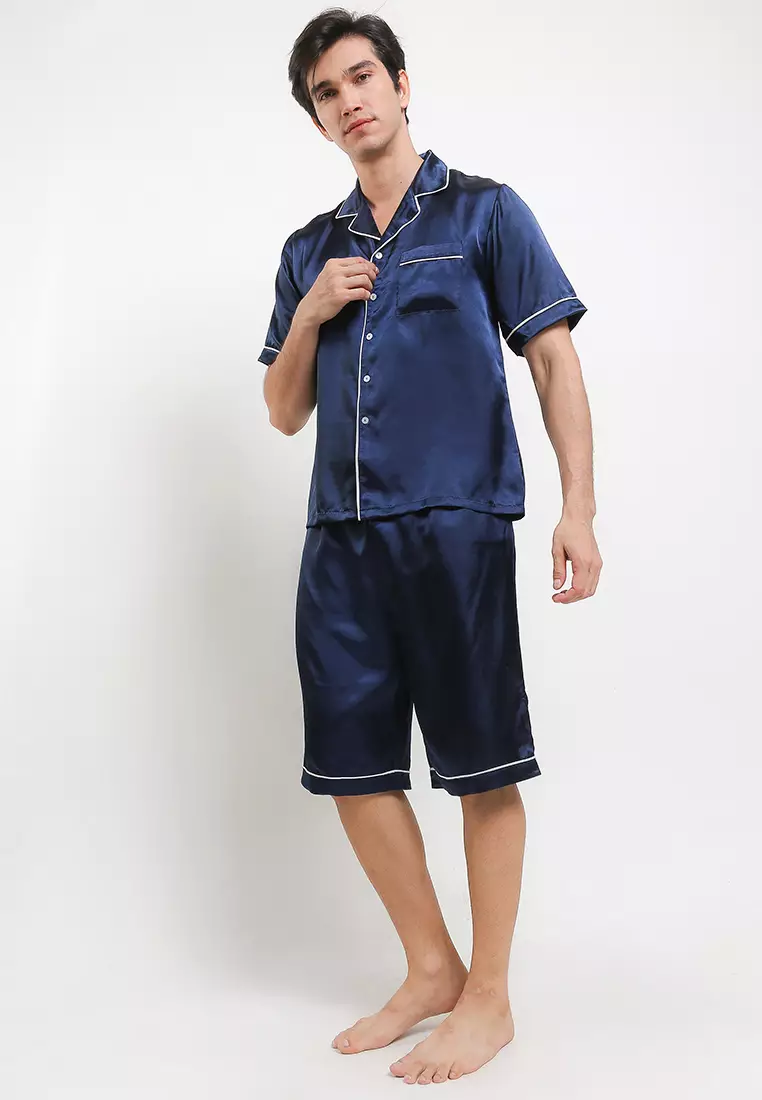 Pyjama Pijama Baju Tidur Satin Silk Short Sleeve Short Pants Mens Sleepwear