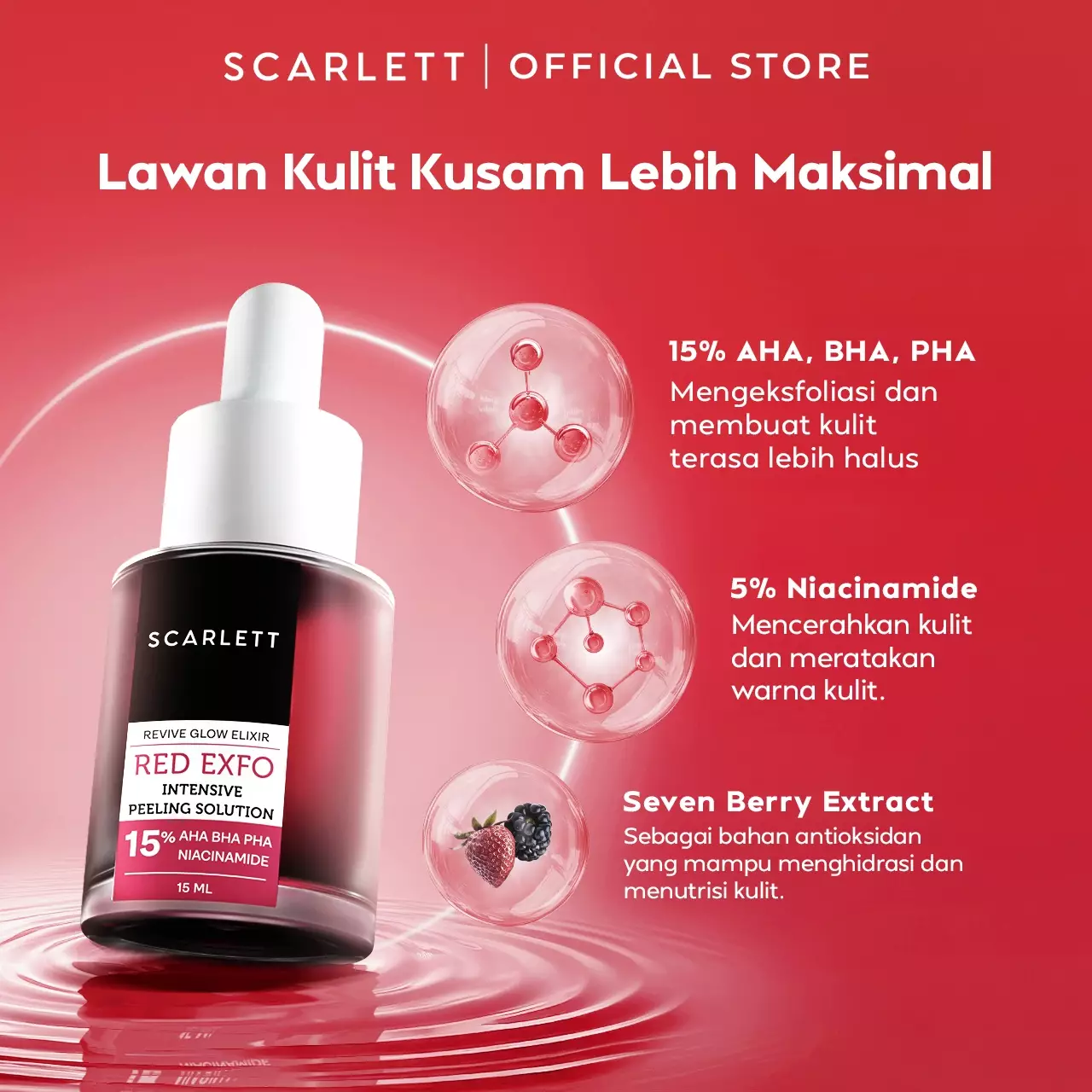 Scarlett Whitening Revive Glow Elixir Red Exfo Intensive Peeling Solution