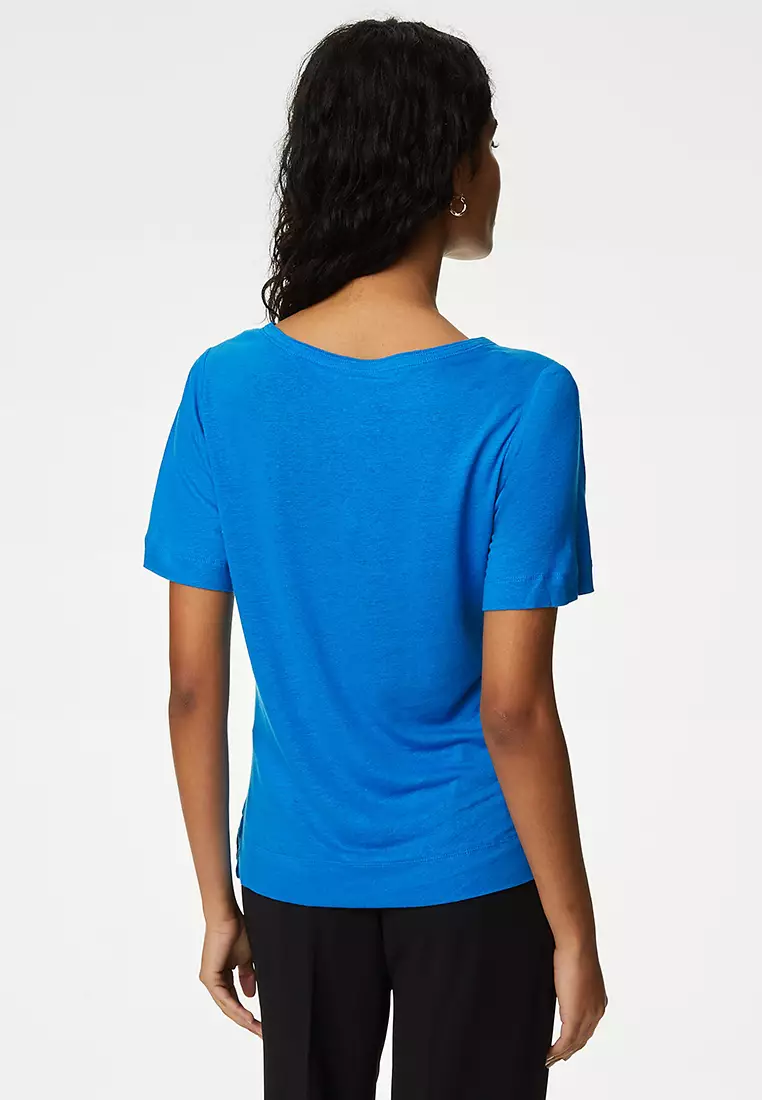 Linen Blend V-Neck Top