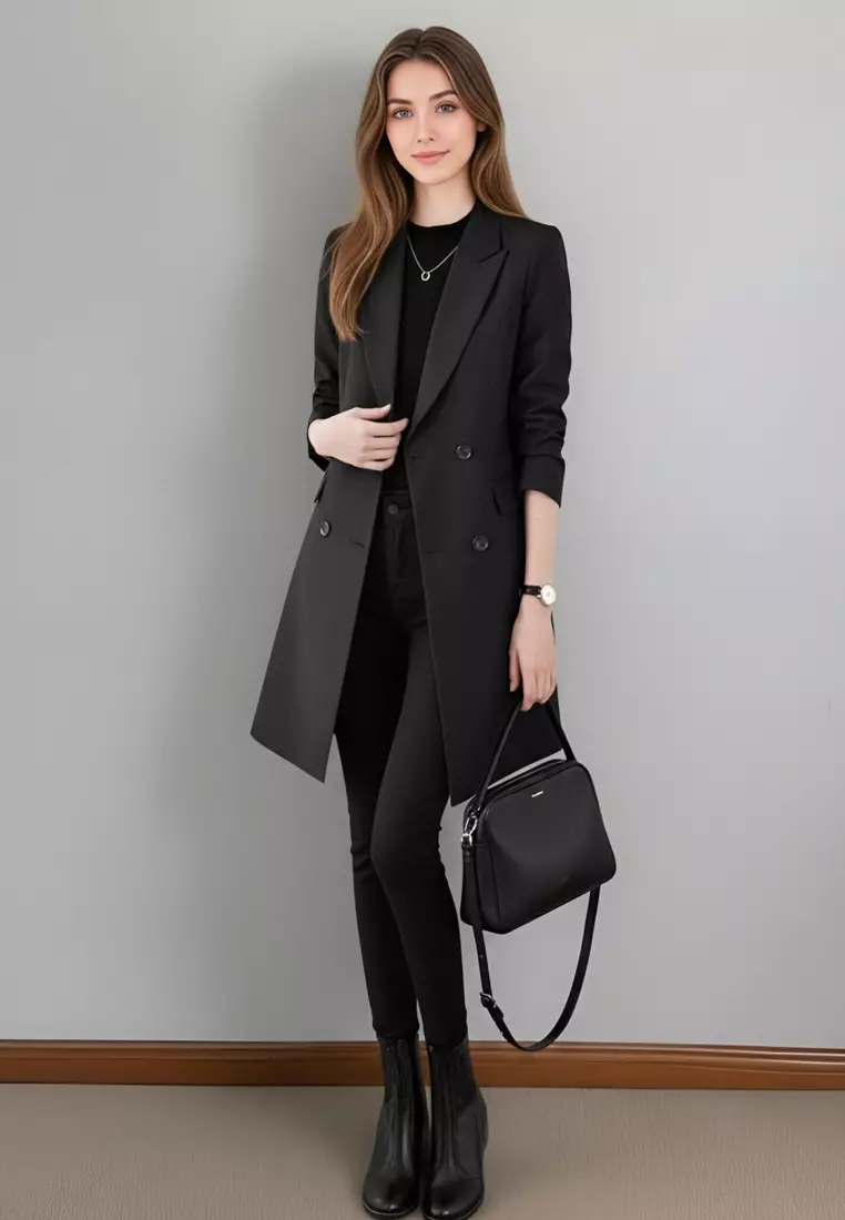 反領中長款修腰風褸西裝外套