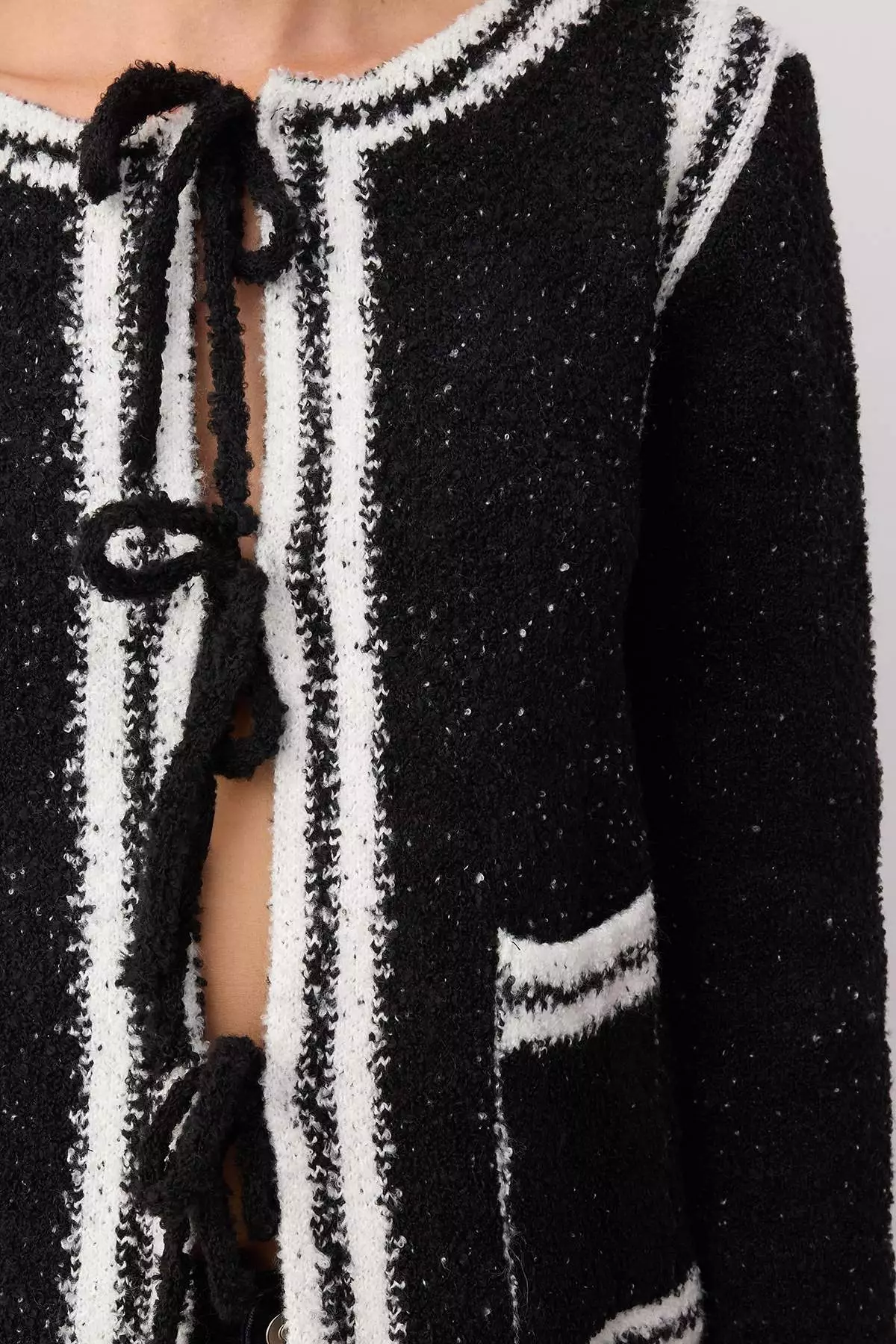 Black Block Processing Detailed Glitter Knitwear Cardigan