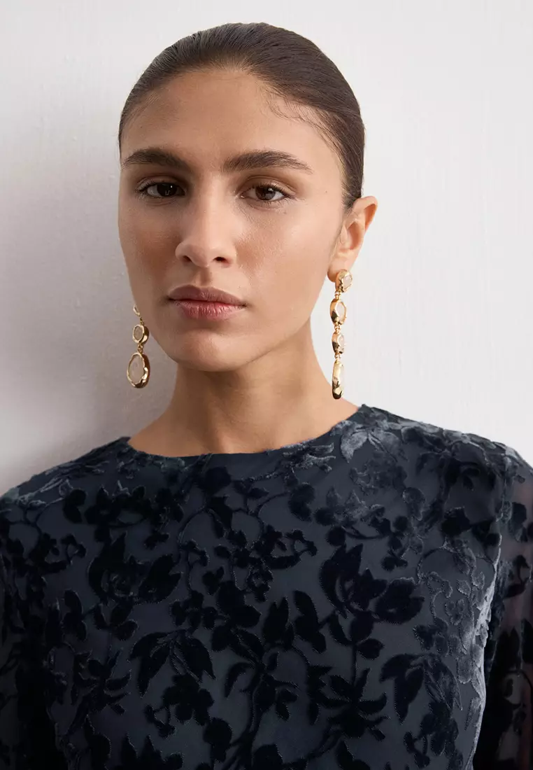 Devoré Dress With Bell Sleeves