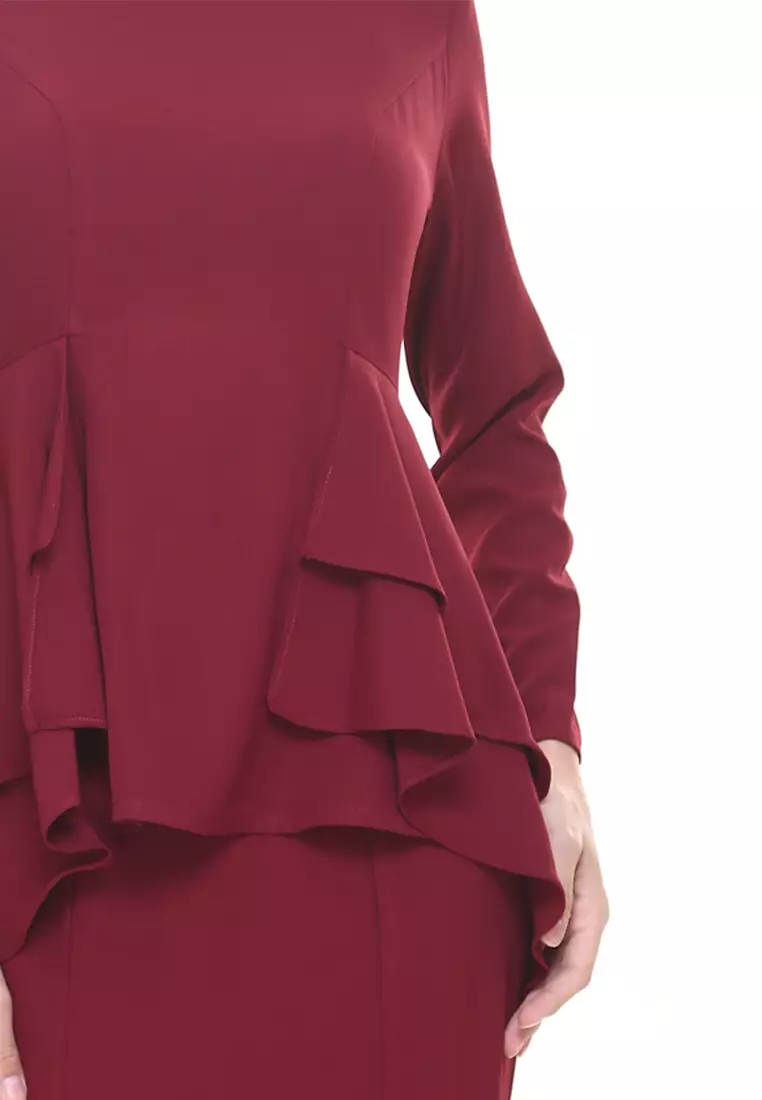 Lora Peplum Kurung Modern in Maroon