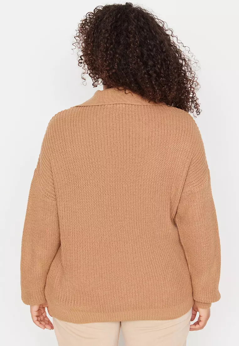 Plus Size Shirt Collar Knitwear Sweater