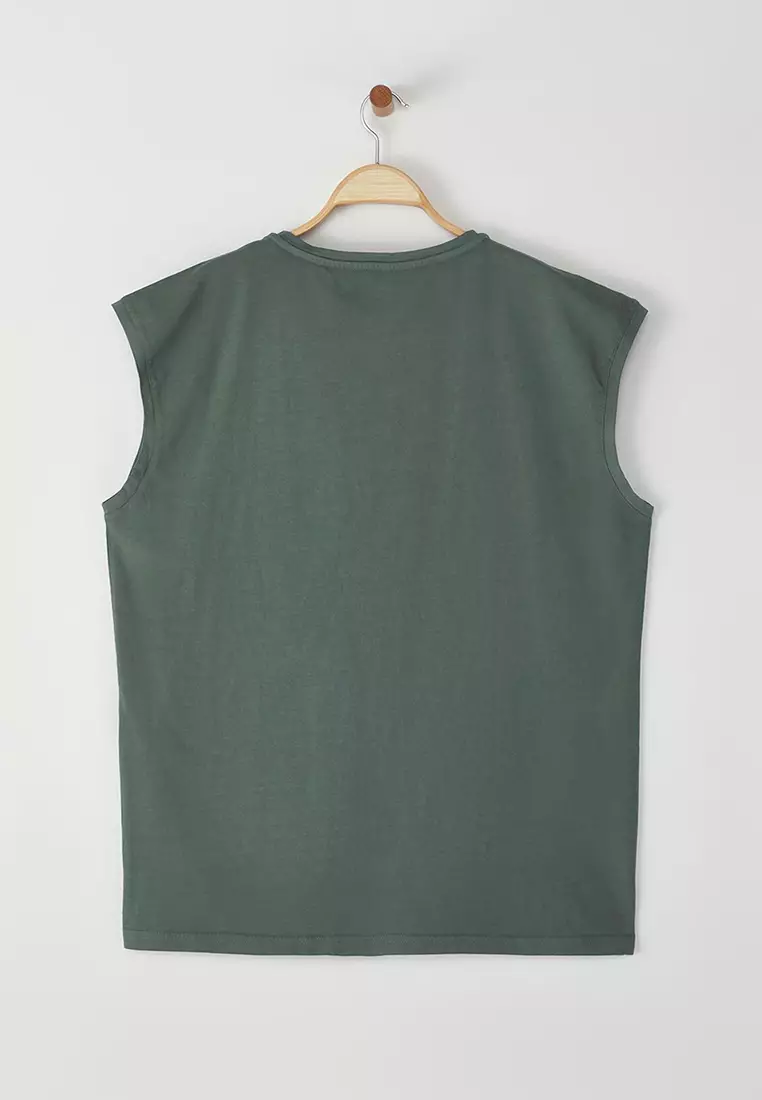 Green Oversize/Wide Cut Vintage/Faded Effect Label Detail T-Shirt/Undershirt TMNSS25AL00001