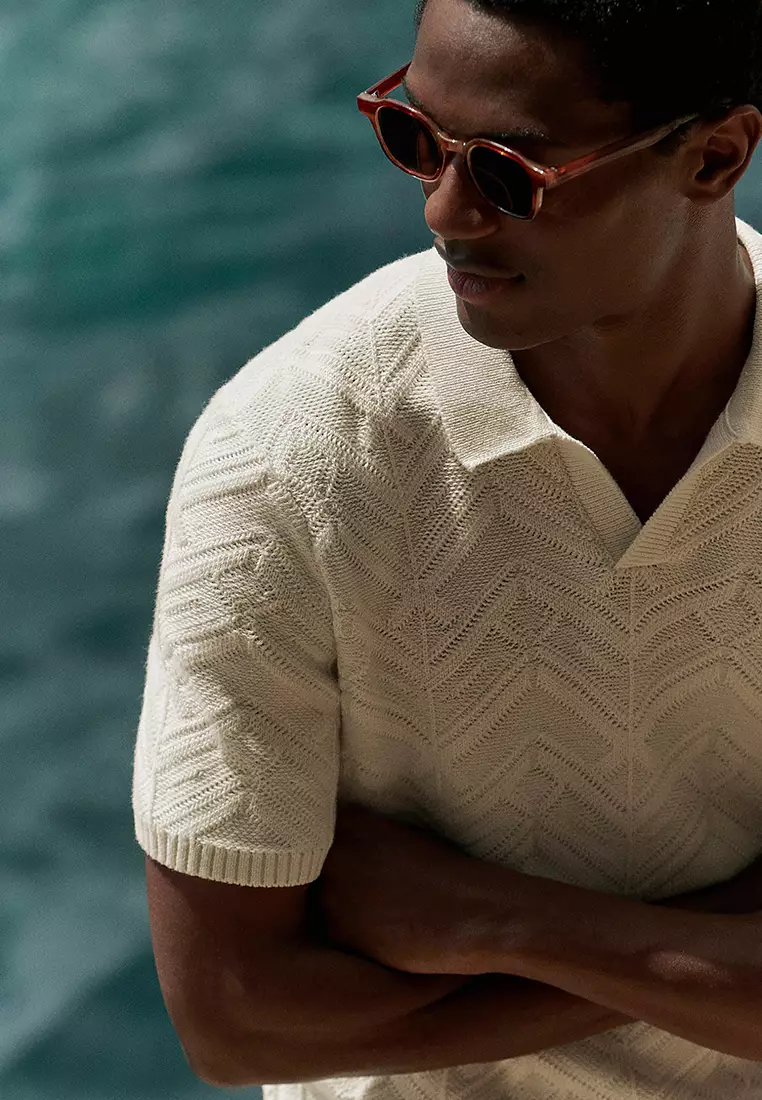 Cotton Rich Open Neck Knitted Polo Shirt