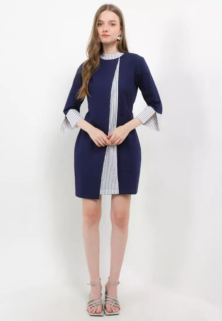 Libby Striped Dress in Navy Blue