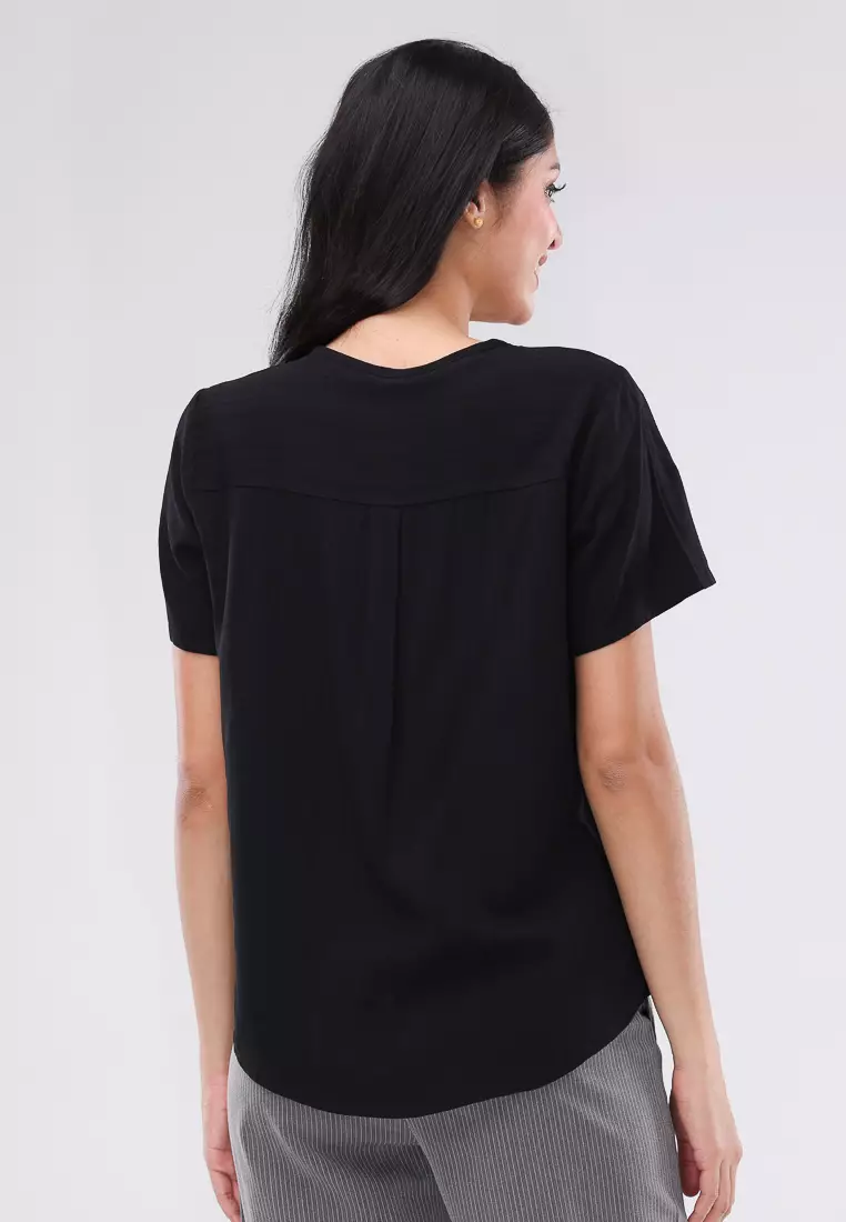 Woven Textured Short Sleeve Blouse