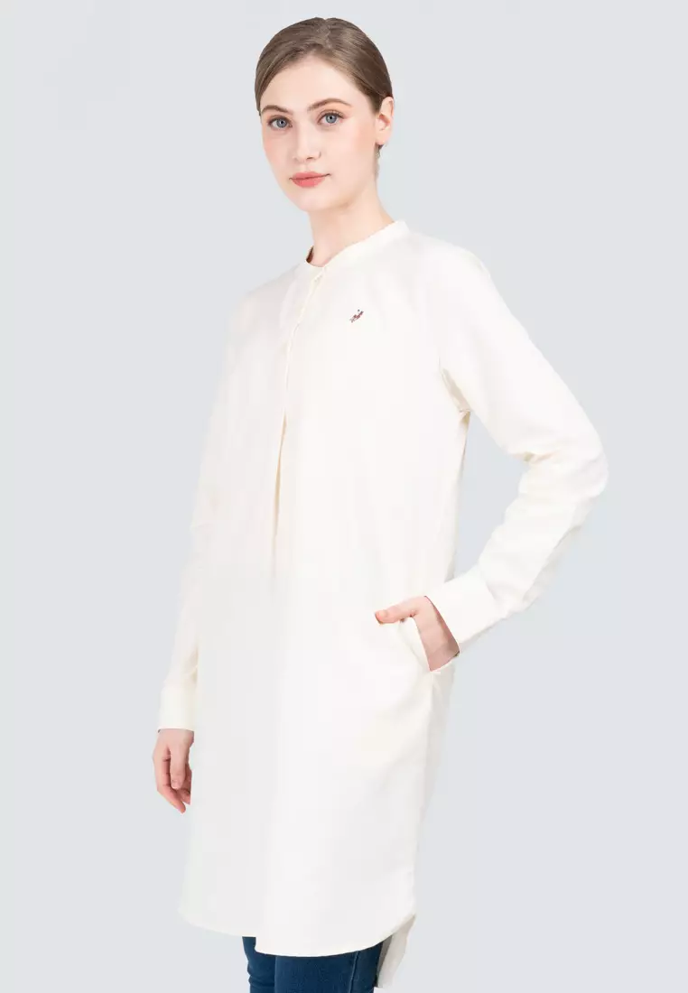 Polo Haus - Women’s Oxford Mandarin Collar Long Sleeve Shirt Dress WBSDE002