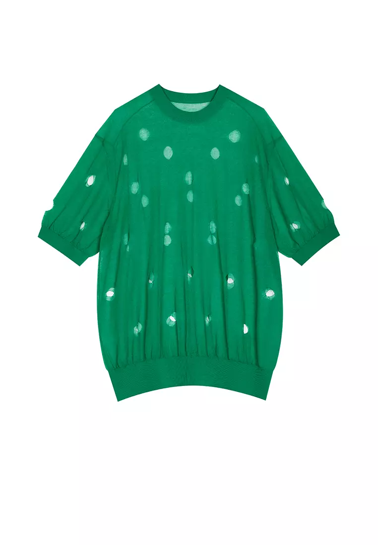 JNBY Women's Lace-Trimmed Short-Sleeved Knit Top