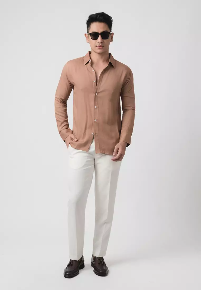 Viscose Tan Brown Casual Shirt