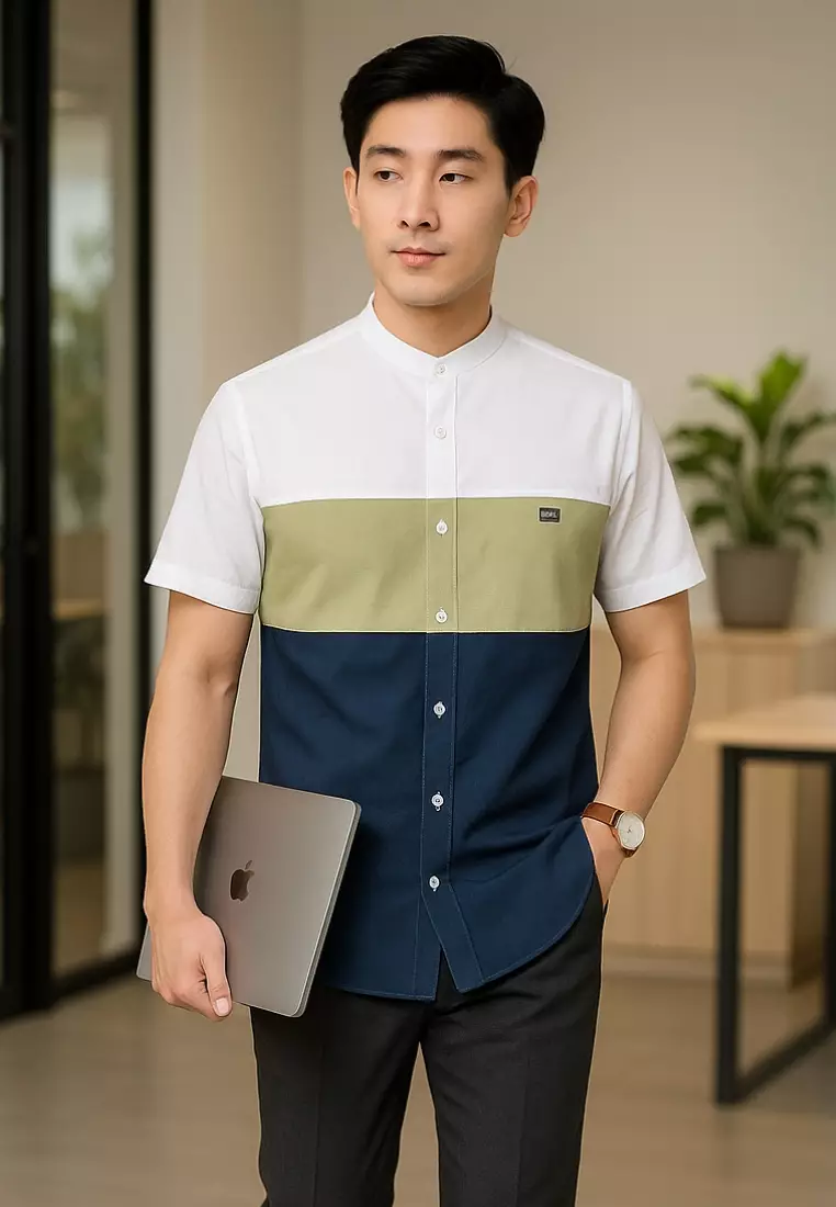 Ramadan Series | Ryusei Kemeja Kerah Koko Lengan Pendek Mikata CMB Blue Denim