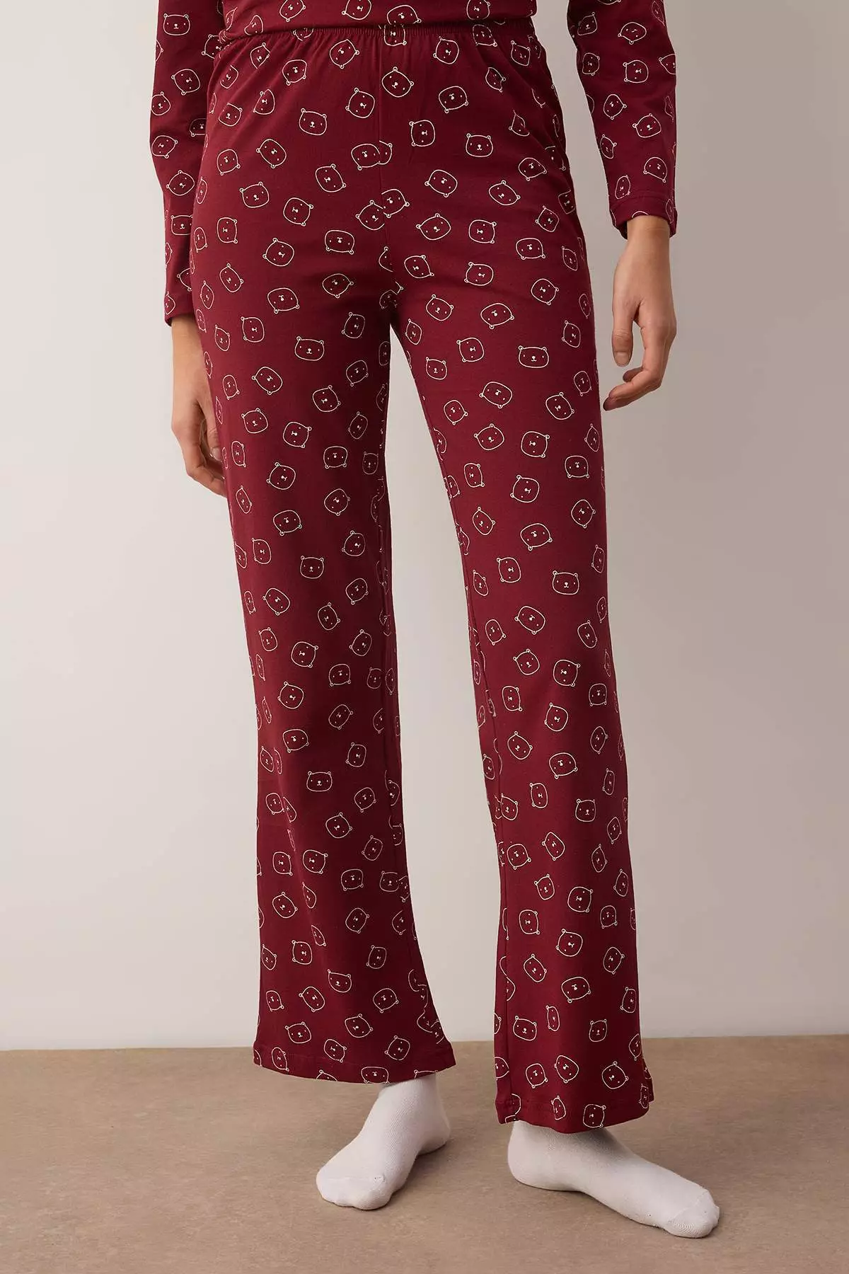 Burgundy 1% Cotton Teddy Bear Knitted Pajama Set Thmaw25Pt131
