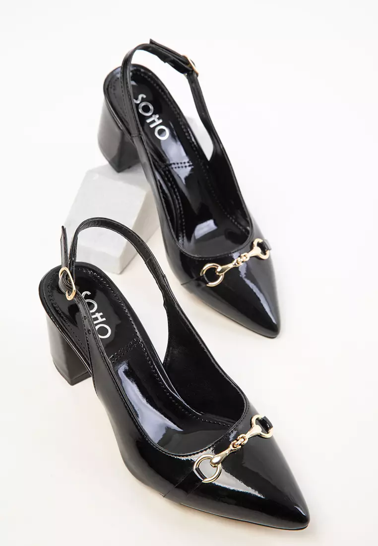 Black Patent Leather Women's Classic Heeled Shoes 20368
