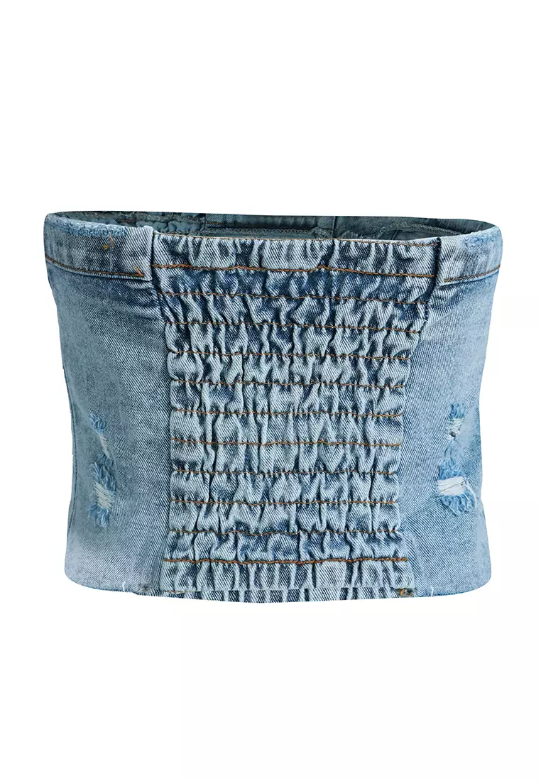 Blue Denim Corset Tube Top