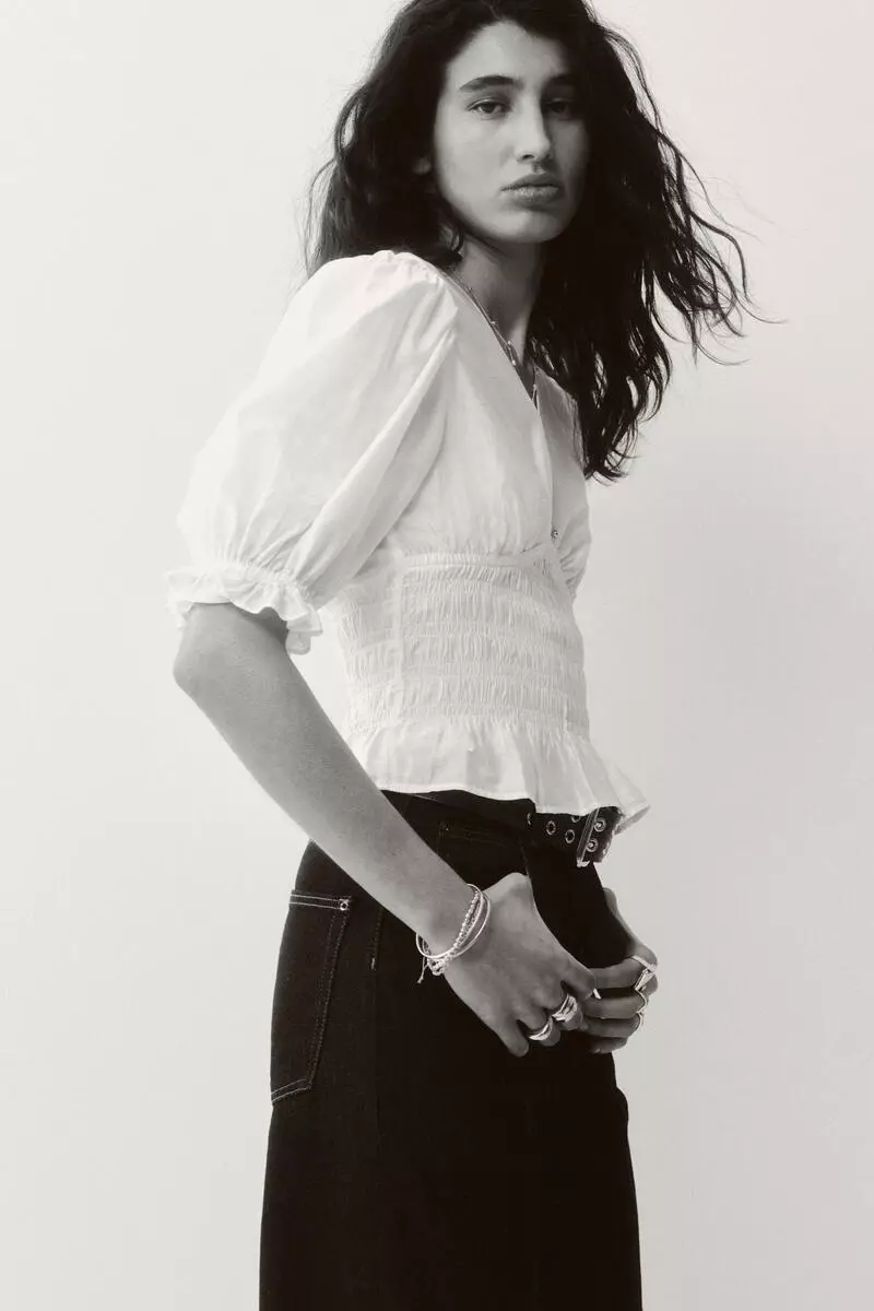 Smocked-waist blouse