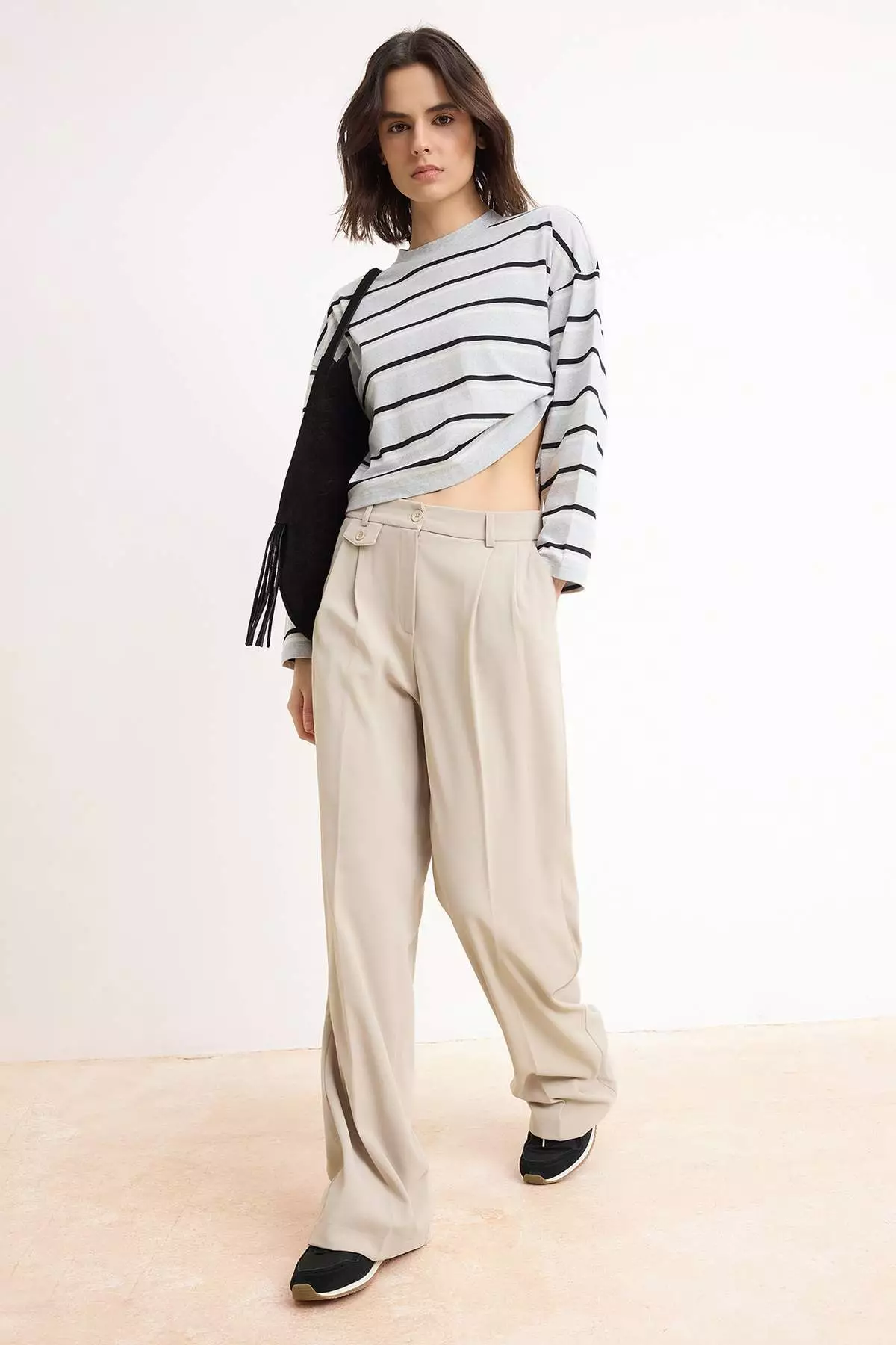 Beige Special Collection Drapey Wide Leg Fabric Trousers Twoss26Pl54