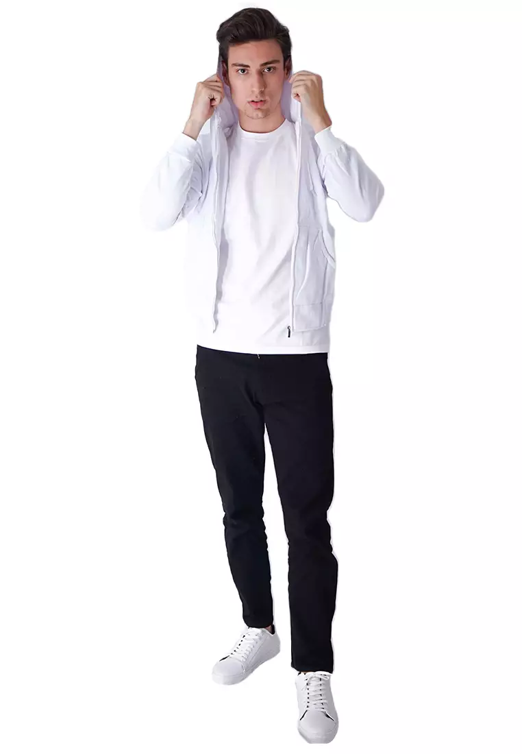 Jaket Polos Hoodie Zipper Sweater Warna Putih