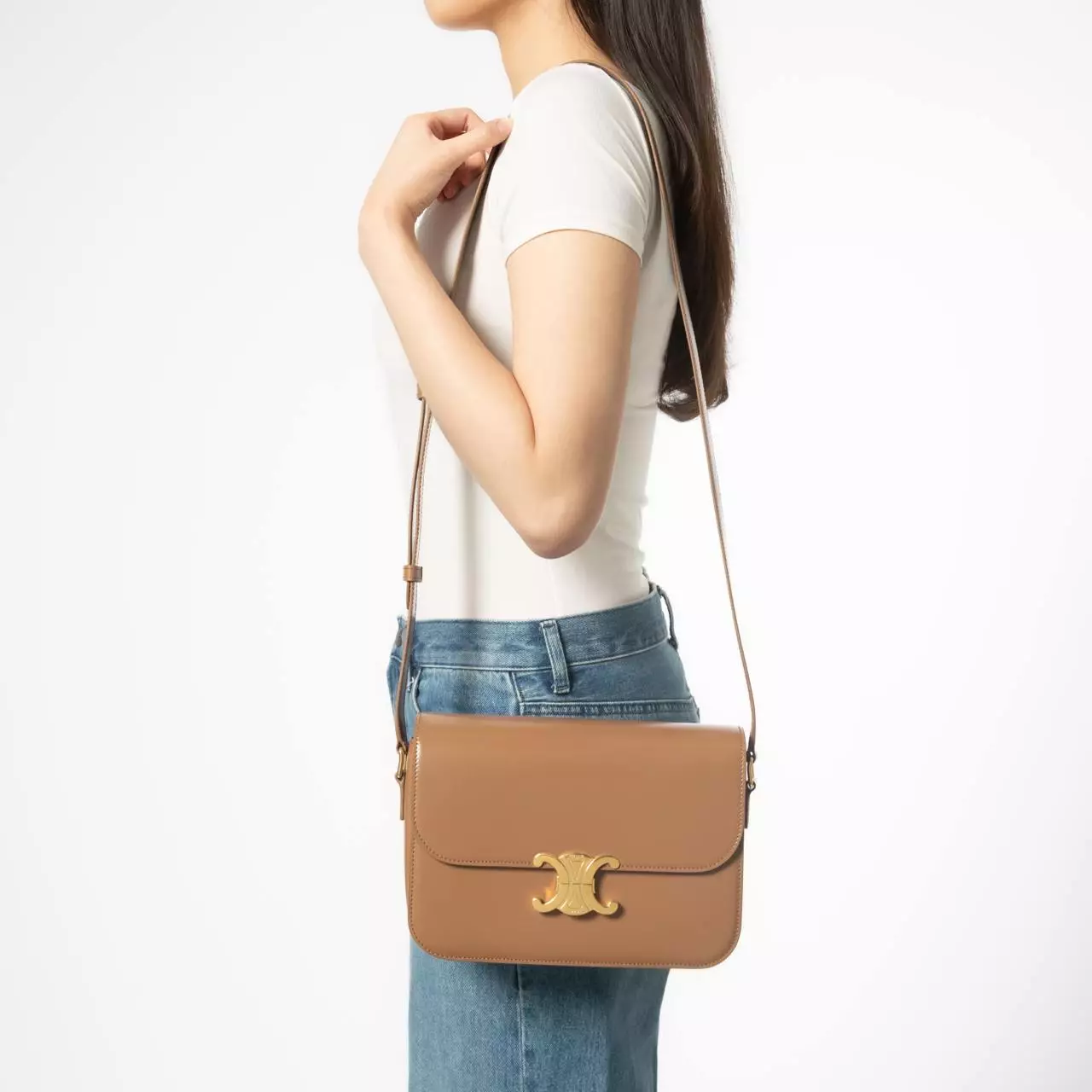 Medium Triomphe Bag In Shiny Calfskin Bronze