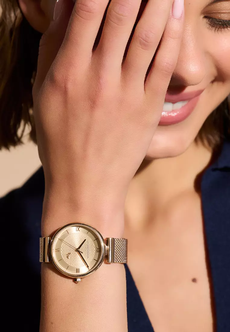 Olivia Burton 36mm Minima Bee T-Bar Carnation Gold Mesh Watch - 24000097