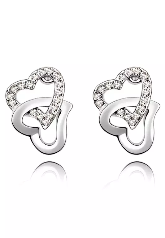 Hearts Entwined Studs Embellished with SWAROVSKI® crystals-White Gold/Clear
