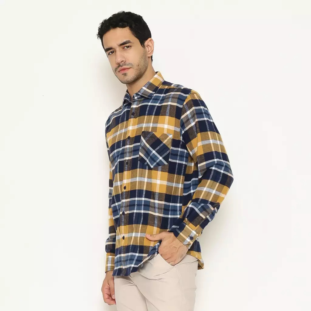 AMK Kemeja Pria Flannel Lengan Panjang SHF KENZO L/S CAMEL