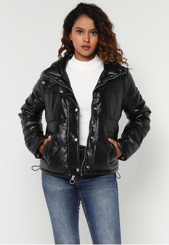 Hollister black Leather Fashion Puffer Jacket 64302AA73A2B6FGS_1