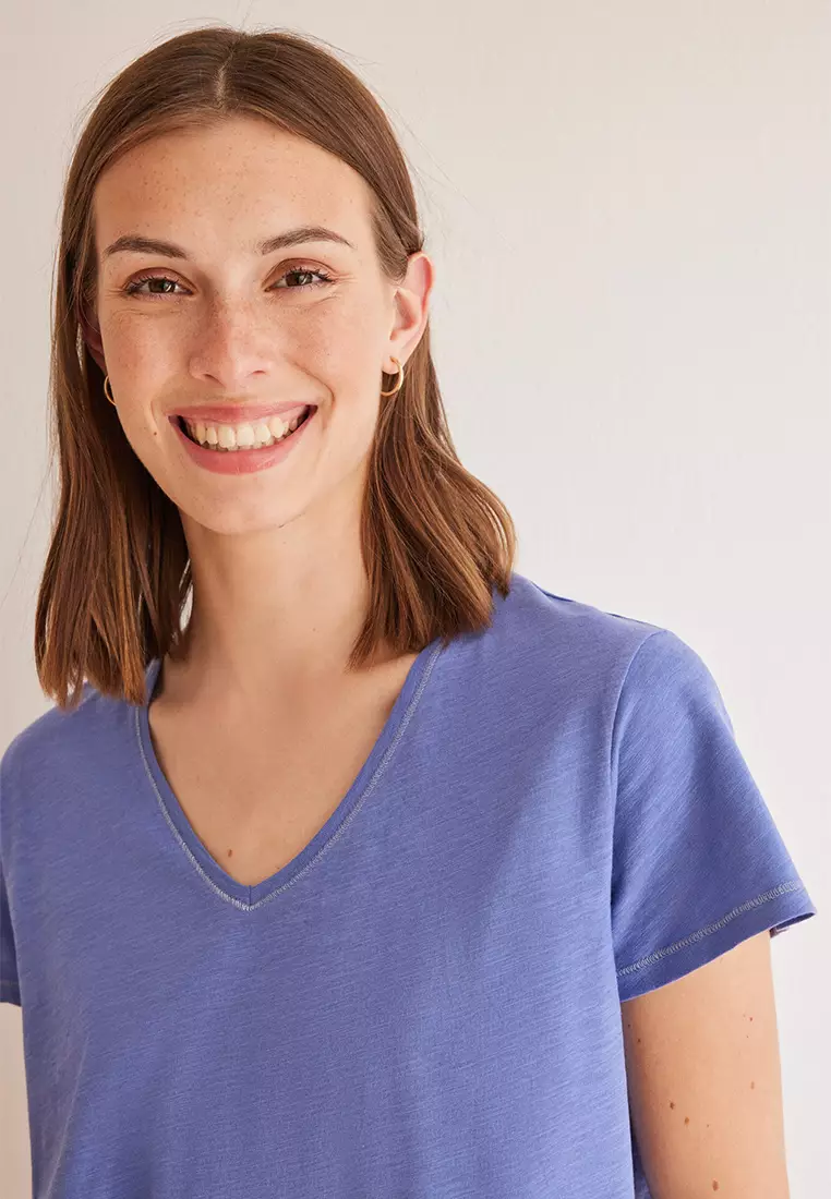 Blue Slub Cotton T-Shirt