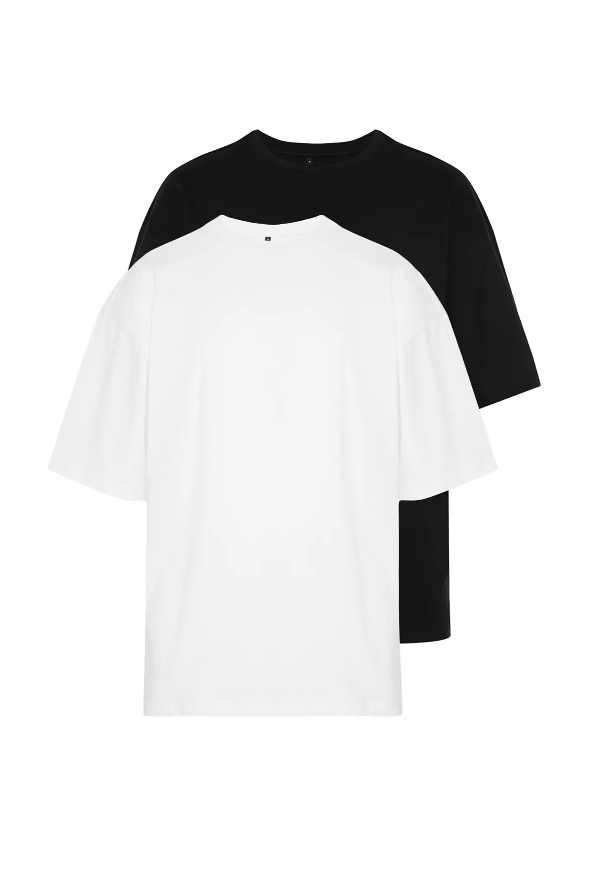 Unisex Black-Ecru Oversize 2-Pack Basic 100% Cotton T-Shirt Tmnss24Ts00038