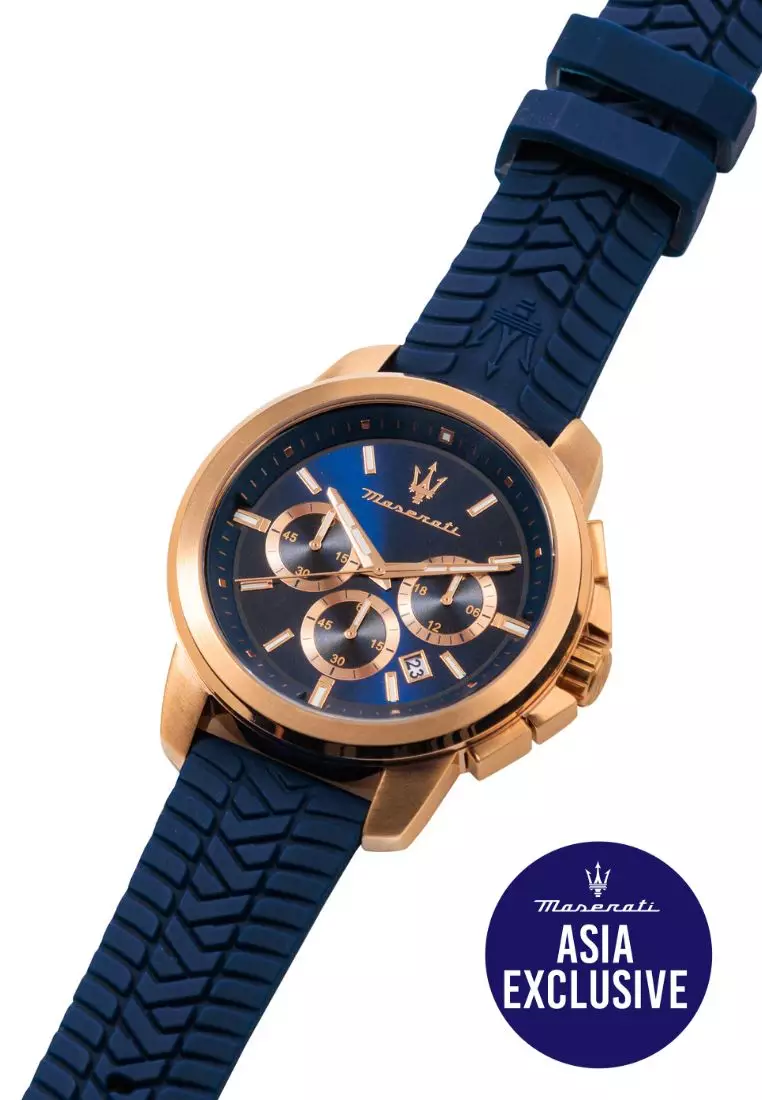 【Asia Exclusive】Maserati Successo 44mm Blue Silicone Strap Men's Chronograph Quartz Watch R8871621034