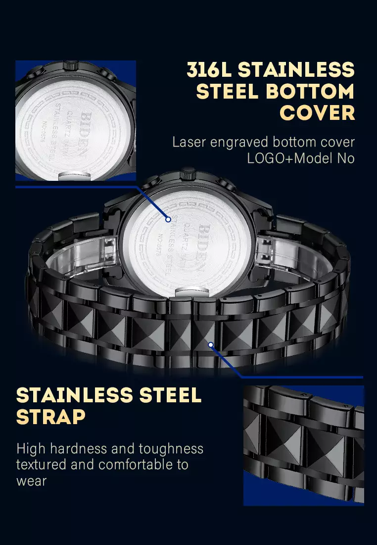 Jam Tangan Pria Multifungsi Mewah Tali Stainless Steel Anti Air Jam Tangan Cowok allblack