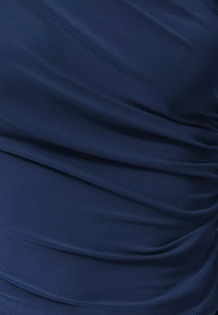 Indigo Sleveless Gathered Flexible Knitted Blouse