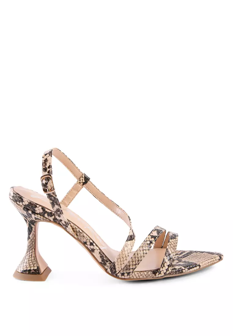 Discount on London Rag  shoes - SKU: Macchiato Yellow Snake Print Spool Heeled Sandals