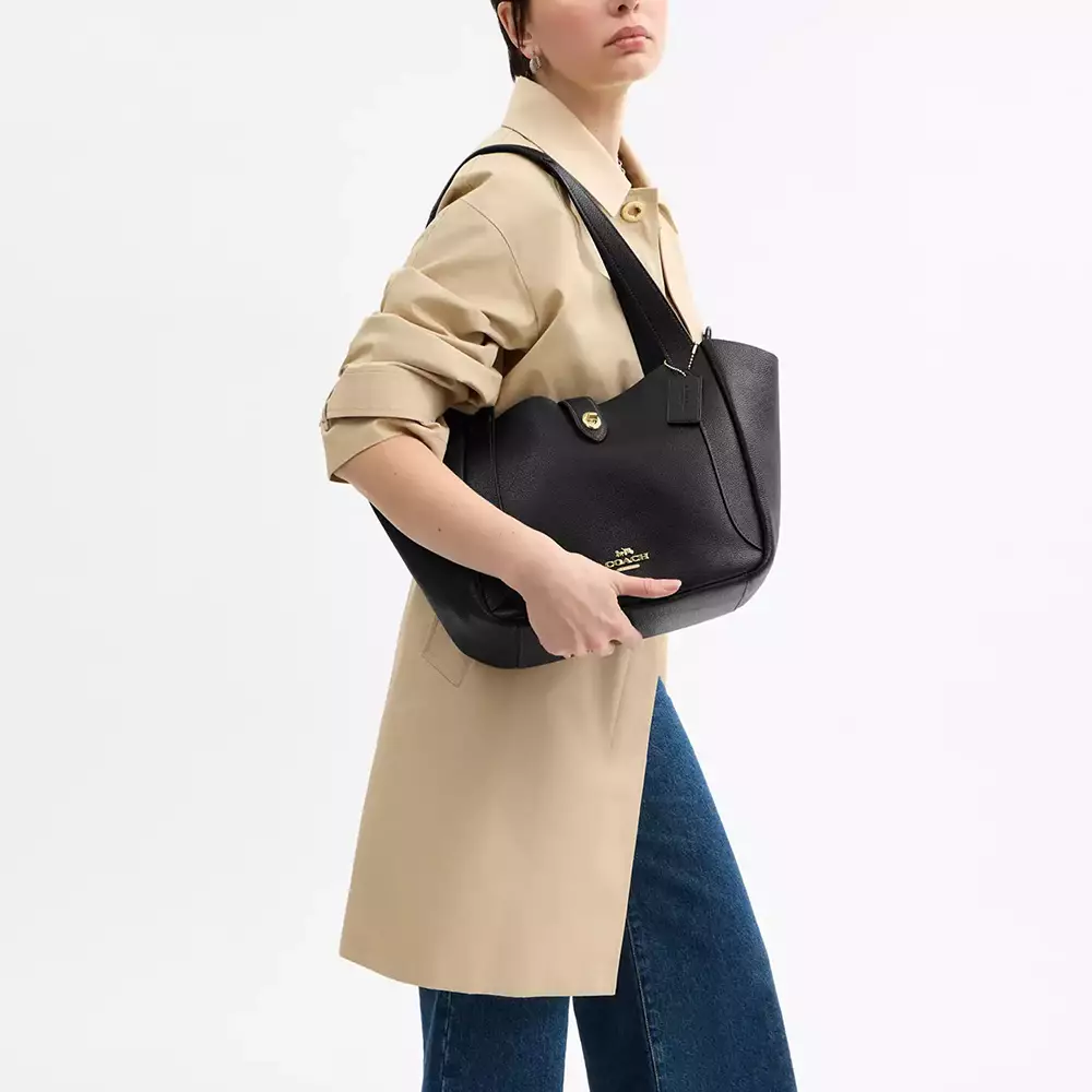 Hadley Turnlock Leather Tote Bag Black