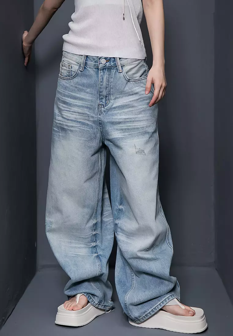 【BAON】Yuluo Crack Washing Wide Denim Pants BAON】Yuluo Crack Washing Wide Denim Pants (BAON/デニム