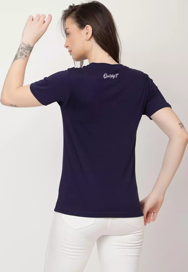 Meditate Anywhere Relaxed Short Sleeve Stylish Navy Blue Cotton Casual Graphic Print Tee/TShirt