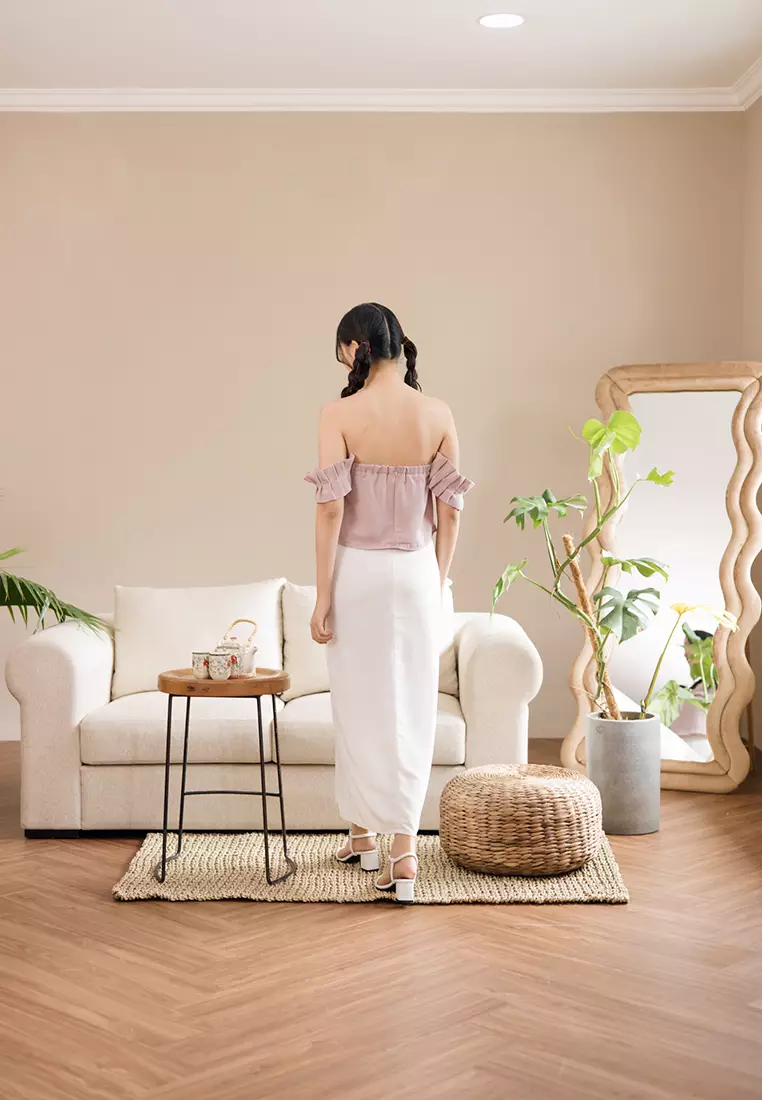 Ruffle Pleat Tube Crop Top in Rose