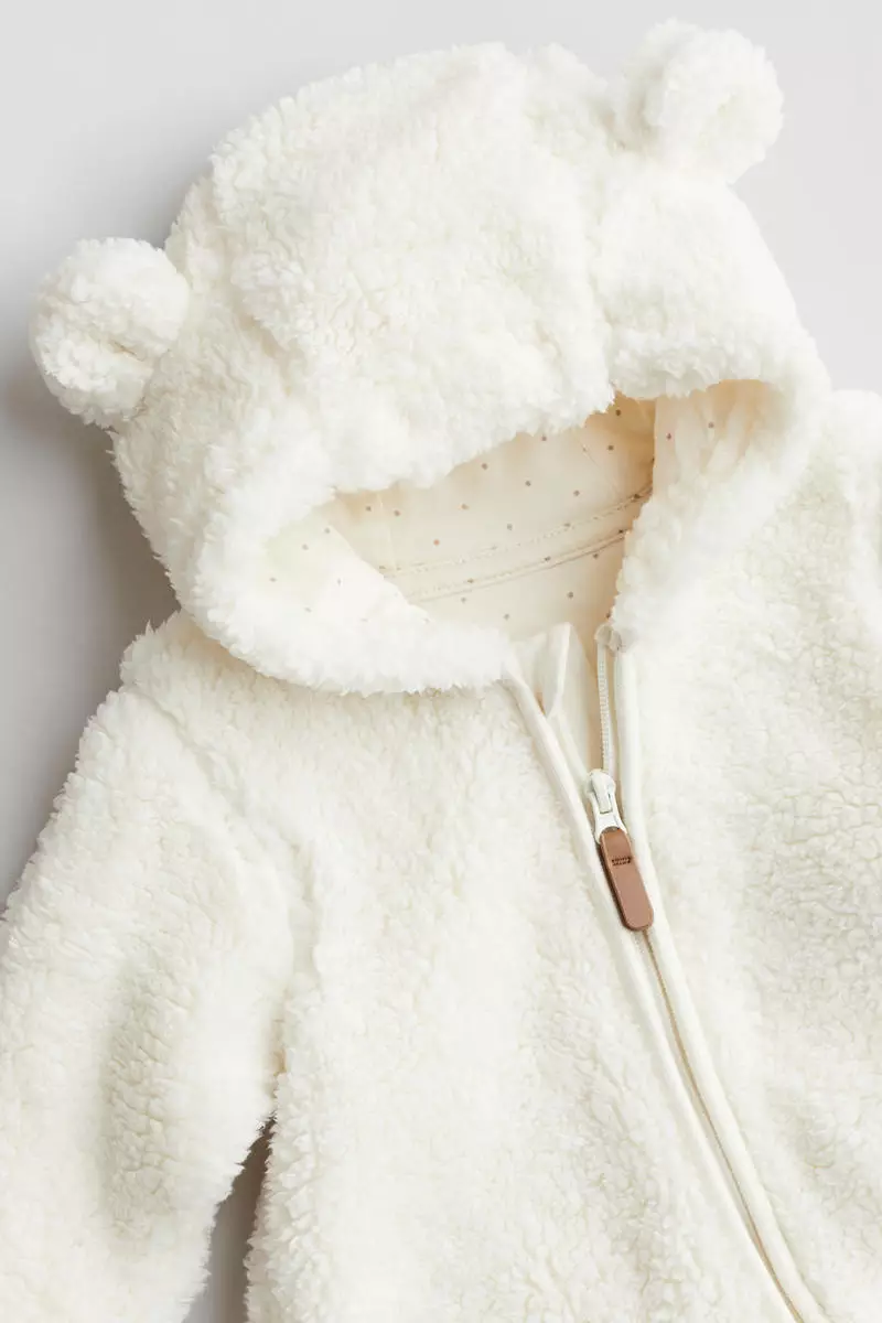 Pile pram suit with ears