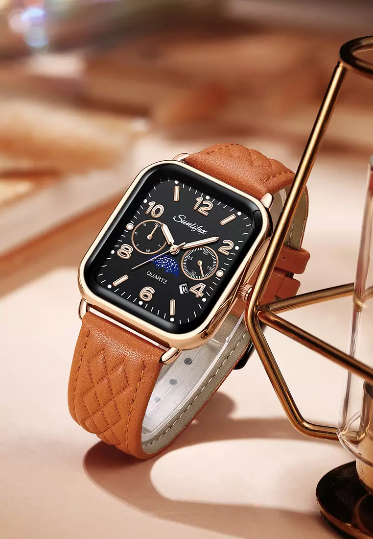 Jam Tangan Wanita Korean Kasual Mode Tali Kulit Kuarsa Jam Tangan Cewek Original brownblack