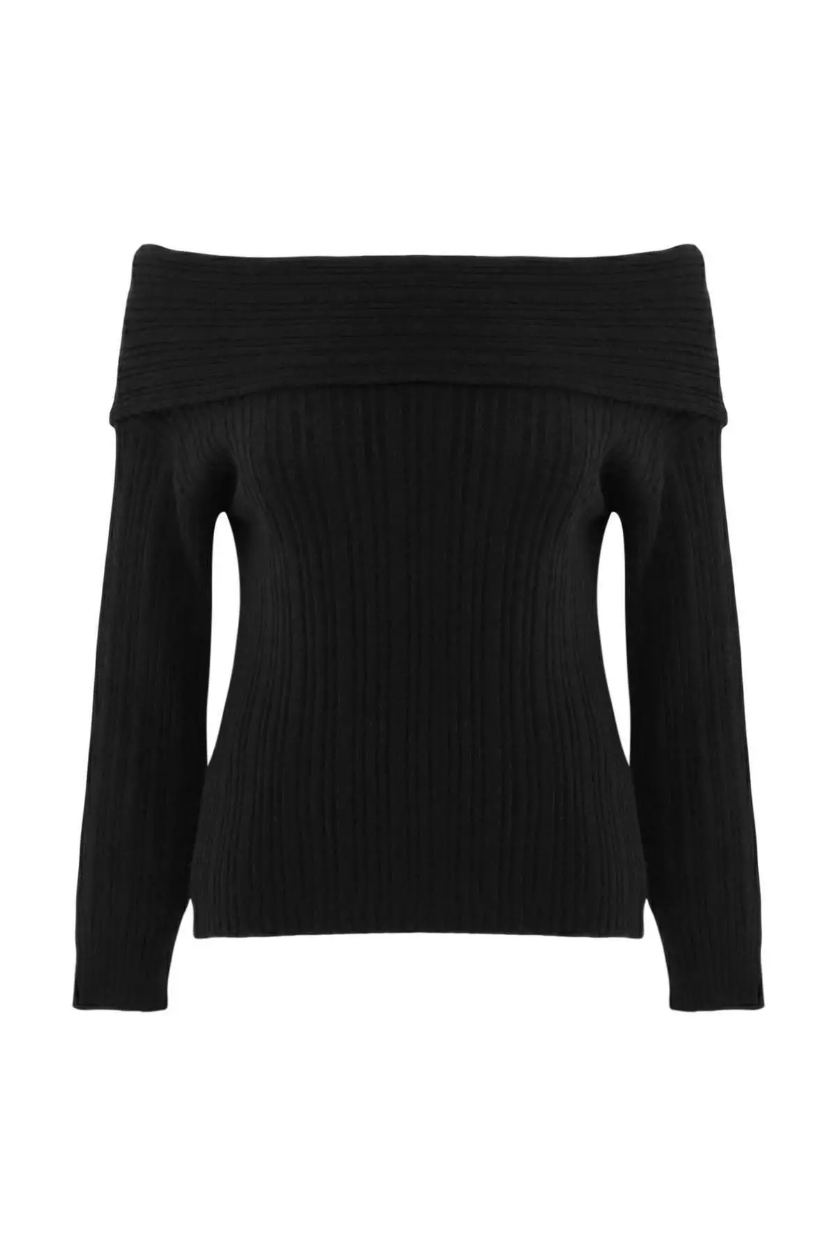 Black Soft Textured Carmen Collar Knitwear Sweater Twoaw25Kz00076