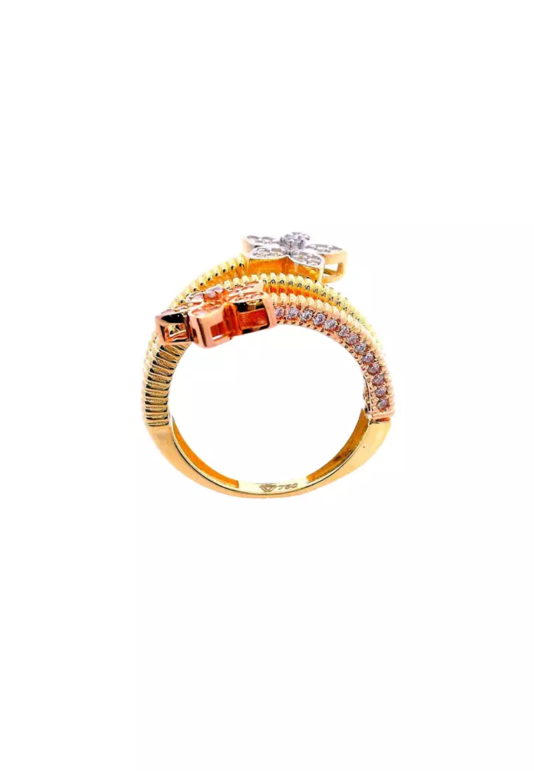 Karat World Gold Ladies Ring GRL-6320 in 18K Yellow, White and Rose Gold w/ HQZ
